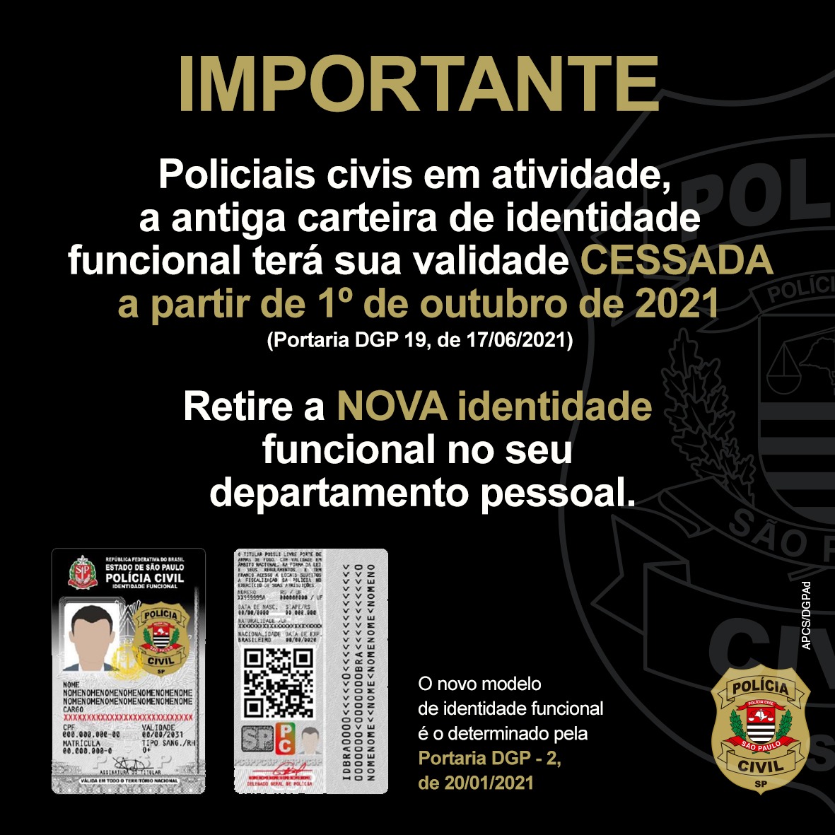 Atenção Policial Civil Nova carteira de identidade funcional já está disponível e a antiga